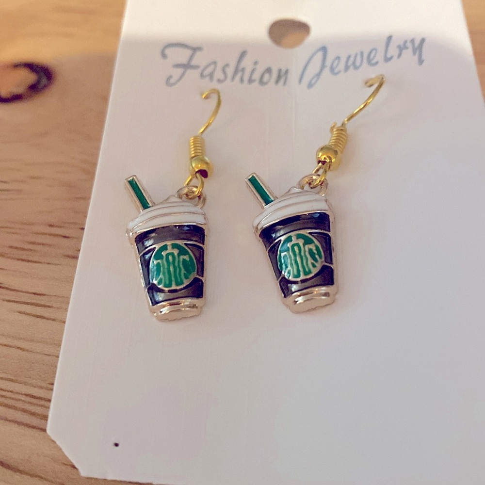Coffee dangle earrings - Picture 2 of 4